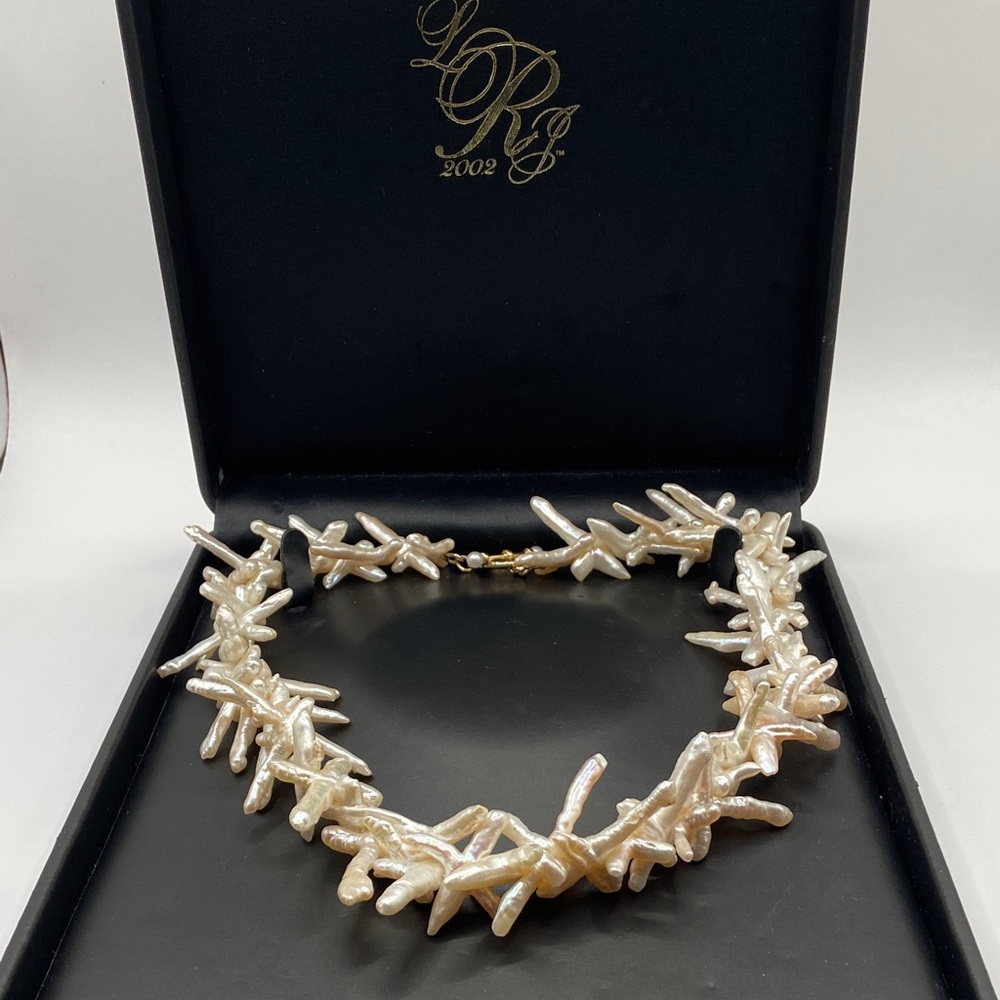 Rare Honora 14K Gold Baroque Cross Shaped Natural Pearl Necklace 20 1/2”L - Picture 5 of 11